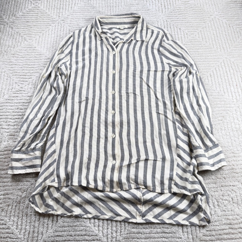 Max Studio Striped Button Shirt Womens Medium White Black Coastal Minimalist